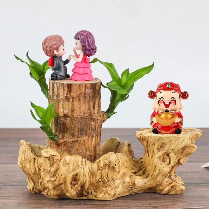 Brazilian Wood Plant Set,Mini Brazil Wood for Home Office Desktop Indoor Greenery Purify The Air, with Plastic Tray，Natural Fortune-Bringing Ornaments Suitable for Office Desks, Desks, and Bedrooms